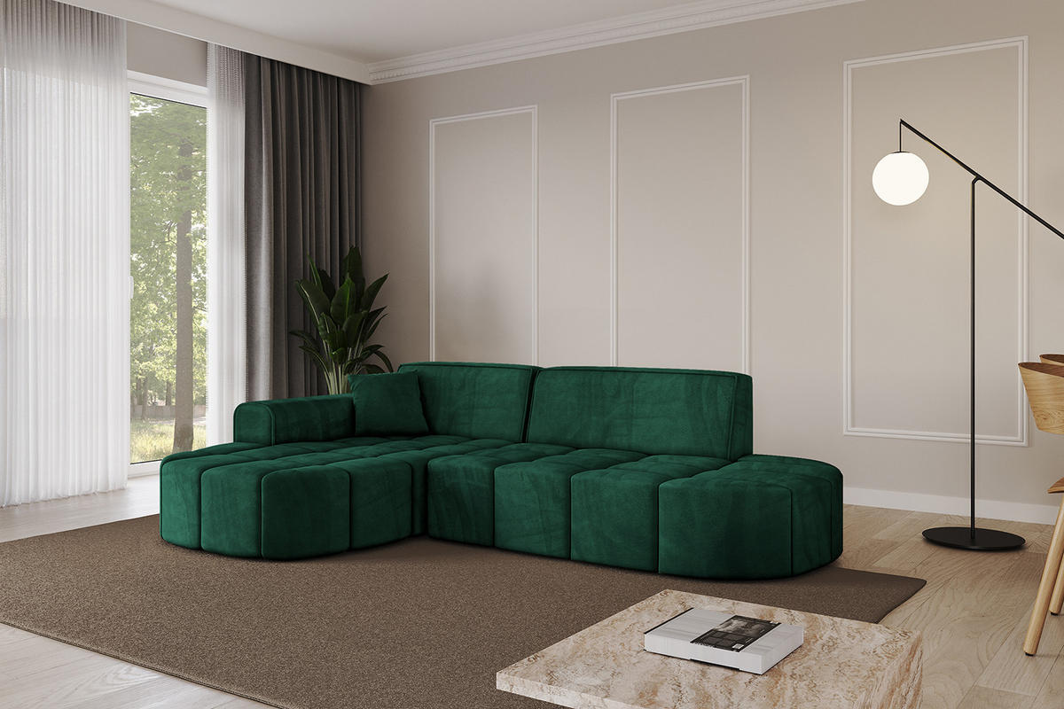 ECKSOFA Ottomane Links LIVO-L1 - 252x173x79,5 cm Dunkelgrün - Grün, Holzwerkstoff/Textil (252/173cm) - ALTDECOR