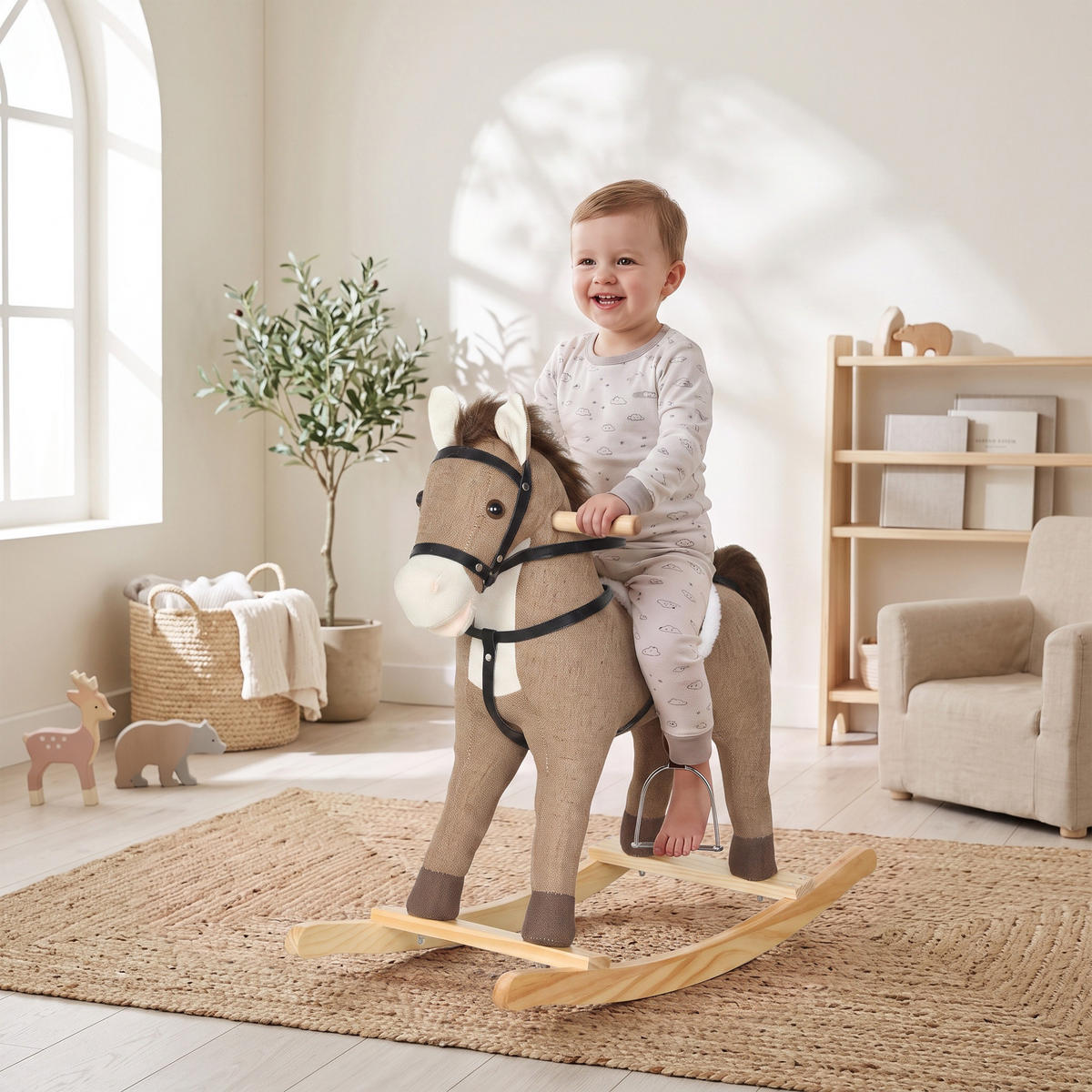 KINDER-SCHAUKELPFERD Polyester Metall Dunkelbraun - Dunkelbraun, Holz (30/68/71cm) - AIYAPLAY