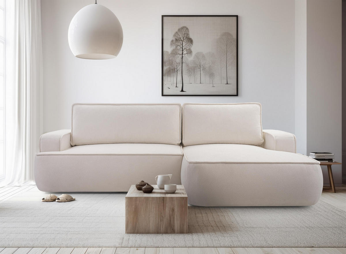 ECKSOFA L Form Ablia Creme 267/168/87 cm mit Schlaffunktion R - Creme/Schwarz, Kunststoff/Textil (267/168cm) - AX Living
