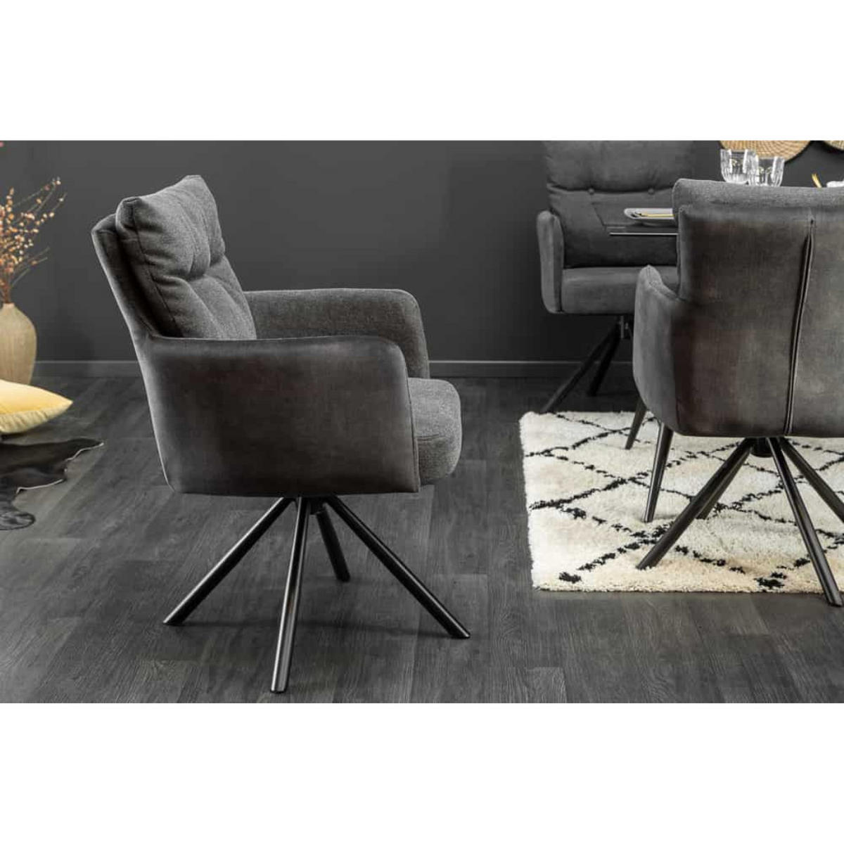 ARMLEHNSTUHL BIG GEORGE Samt, Strukturstoff Anthrazit - Anthrazit/Schwarz, Textil/Metall (58/90/68cm) - riess-ambiente