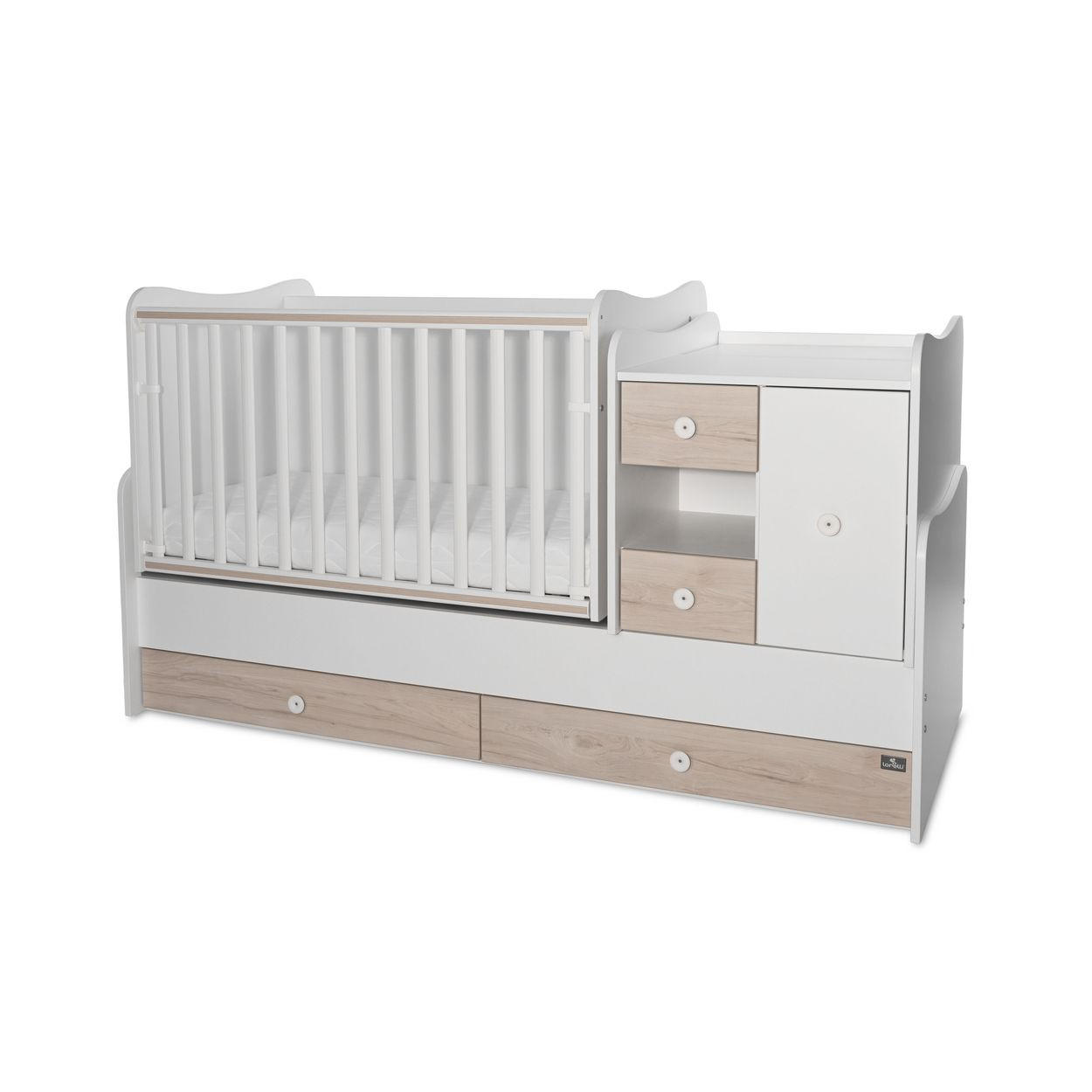 BABYBETT Mini Max 3 in 1 grau weiß 120 x 60 cm, Jugendbett 190 x 72 cm, Wickelkommode, Schaukelfunktion - Grau, Holzwerkstoff (72/190cm) - Lorelli