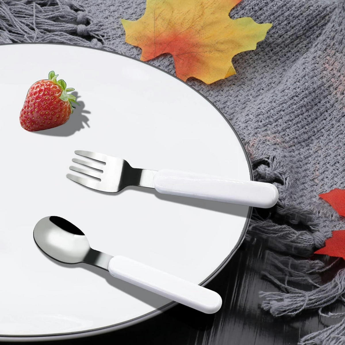 KINDERBESTECK 2-teiliges Set Gabel Löffel mit Koffer 18/10 Edelstahl Silber Weiß - Silberfarben, Metall