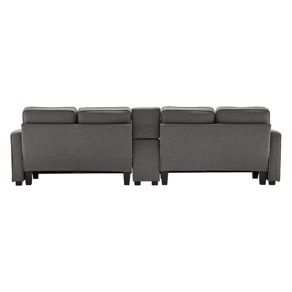SOFA 4-Sitzer Leinenstoff Konsole 2 USB & Getränkehalter 4 Kissen Dunkelgrau - Grau, Holz (83/88/290cm) - FLIEKS