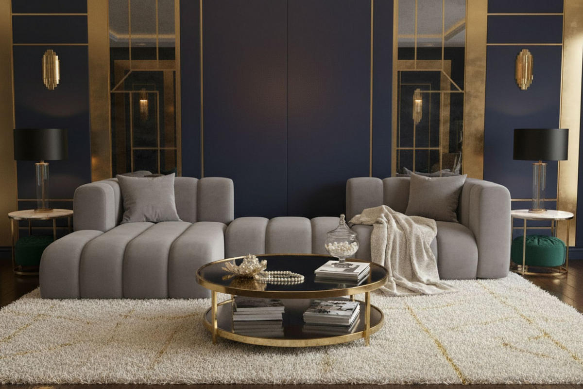 ECKSOFA L-Form Grand L 319 cm, Veloursstoff Salvador, Grau, Links - Grau, Holz (319/179cm) - Kaiser Möbel