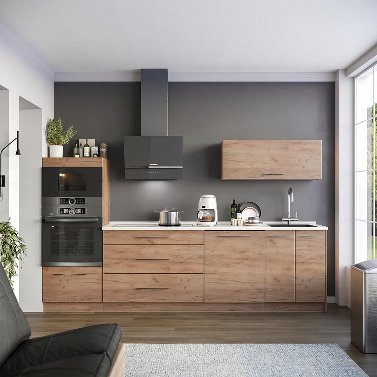 KÜCHENUNTERSCHRANK Fame-Line, Goldkraft Eiche/Goldkraft Eiche, 100 cm, AP Marmor - Honigeiche, Holzwerkstoff (100/82/60cm) - Vicco