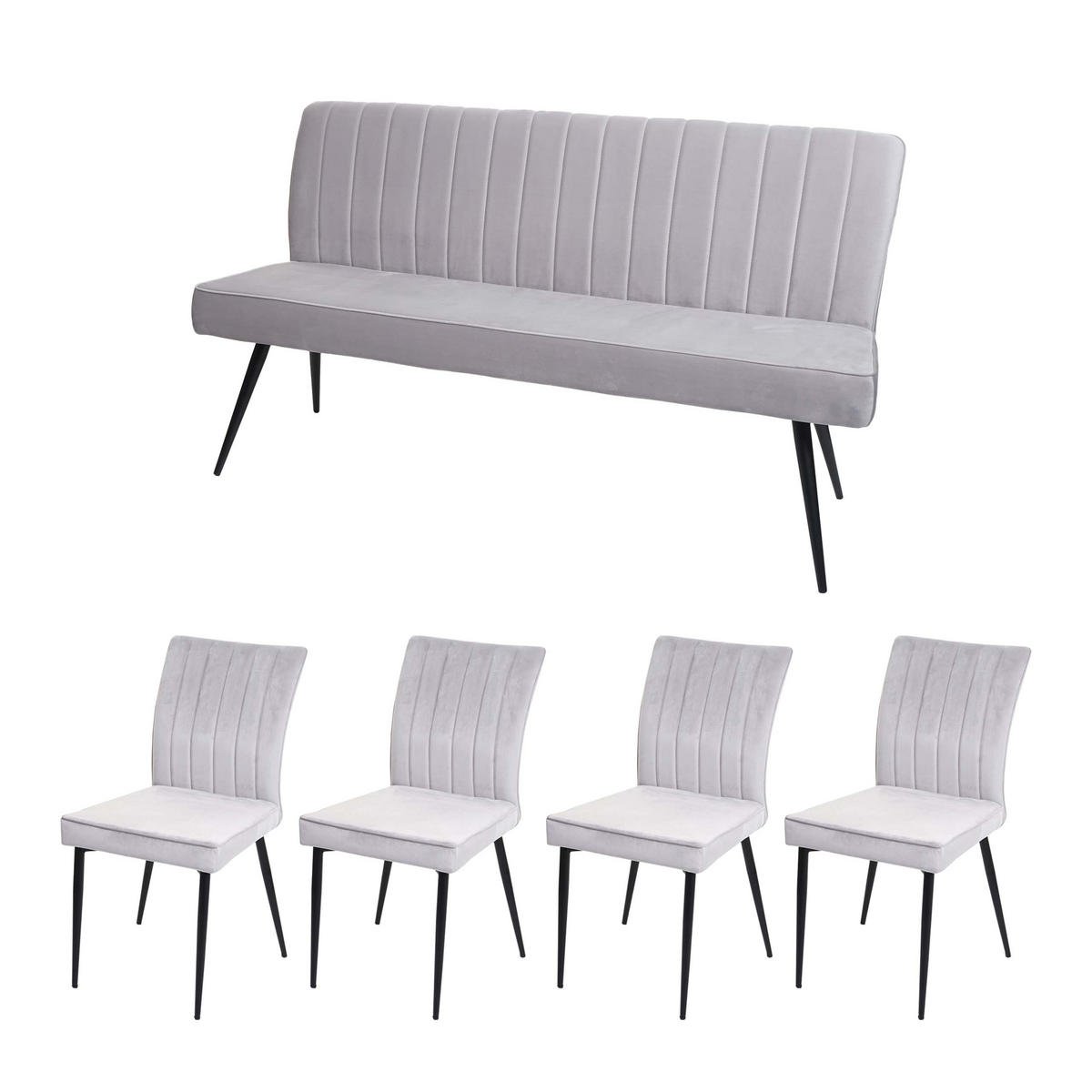 ESSZIMMER-SET Hellgrau 5er-Set - Hellgrau, Textil (160/90/64cm) - MCW