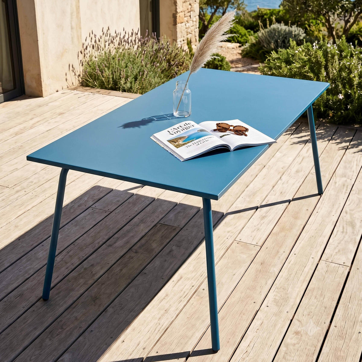 GARTENTISCH , Pazifikblau - Dunkelblau, Metall (180/90/72cm) - Oviala