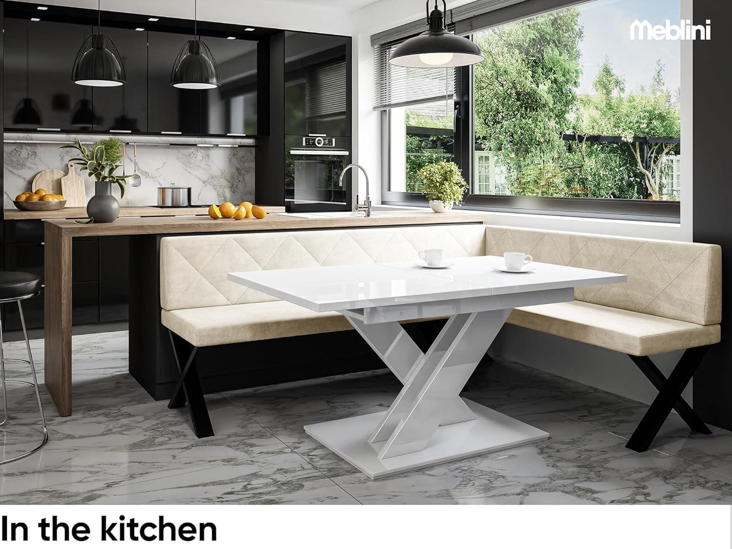 Thumbnail - Meblini Eckbank, Creme, Textil, L-Form, 196x142 cm, Esszimmer, Bänke, Eckbänke