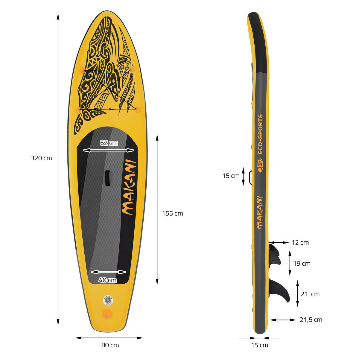 STAND UP PADDLE BOARD Makani Gelb - Gelb, Kunststoff (320/80/15cm) - ECD-Germany