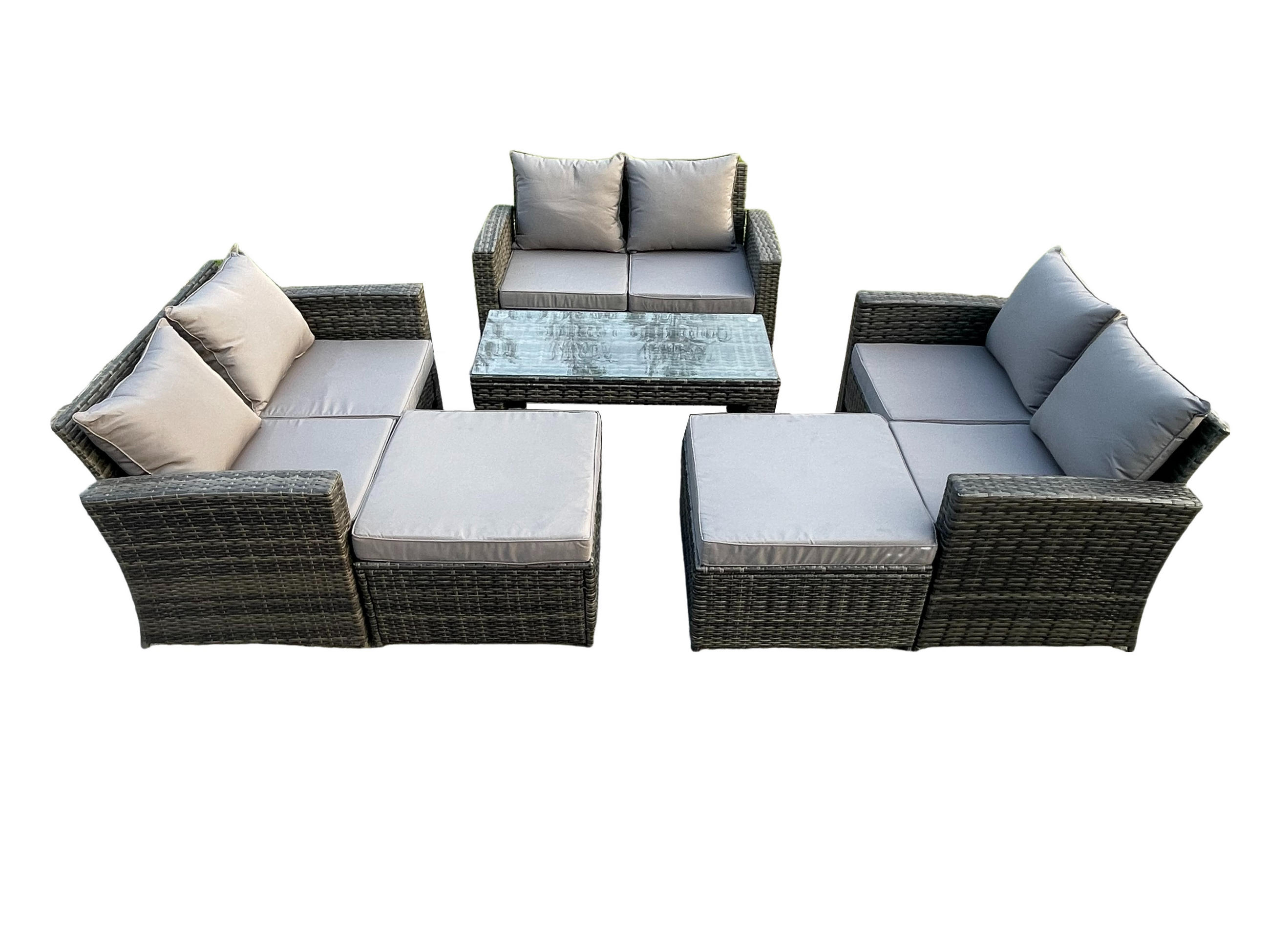 GARTENMÖBELSET Polyrattan Dunkelgrau 8-Sitzer - Dunkelgrau, Metall - Fimous