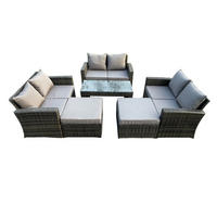 GARTENMÖBELSET Polyrattan Dunkelgrau 8-Sitzer - Dunkelgrau, Metall - Fimous