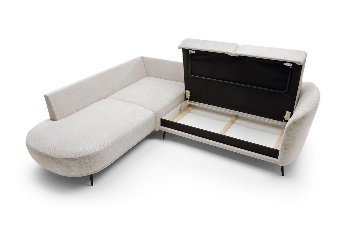 ECKSOFA ALPI Creme Chenille mit Schlaffunktion - Creme, Holz (262/220cm) - MASSENO