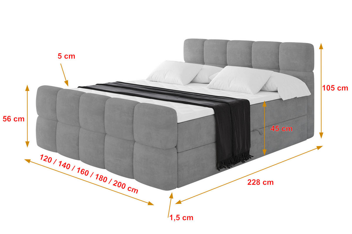 BOXBETT mit Matratze H4 - FAMA-Z - 180x200 cm Grau Monolith - Graphitfarben, Holzwerkstoff (180/200cm) - ALTDECOR