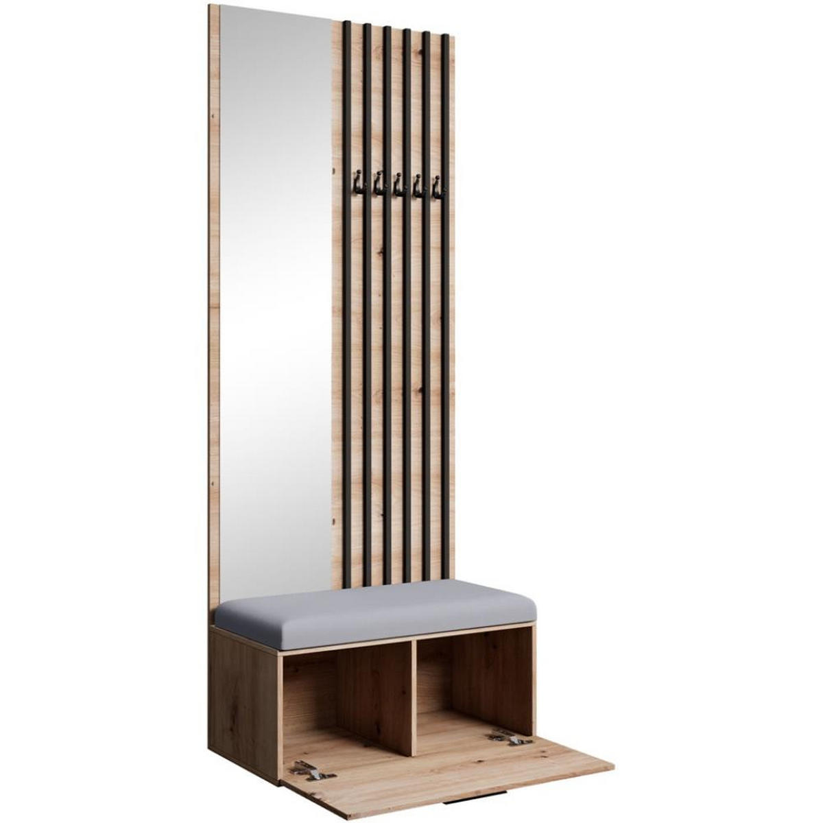 GARDEROBE Margaret II 81/203/43 mit Lamellen und Spiegel - Schwarz/Eiche Artisan, Holzwerkstoff/Kunststoff (81/203/43cm) - Beautysofa