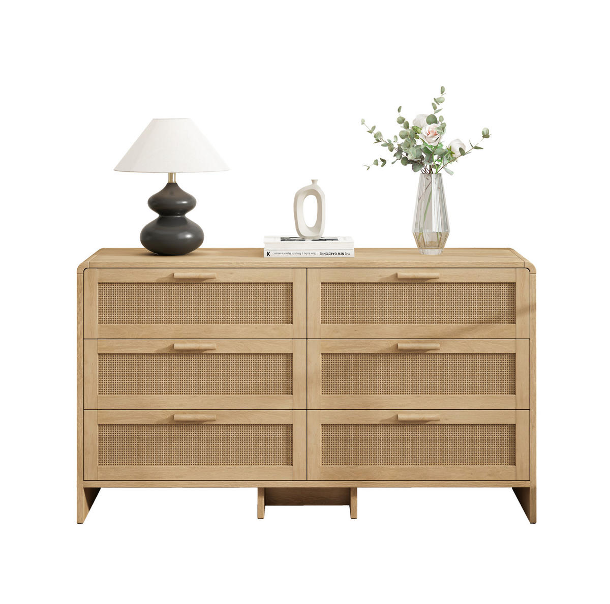 KOMMODE 130 cm in Natur mit 6 Schubladen und Rattanfronten - Naturfarben, Holzwerkstoff (130/74/40cm) - Flora Grace