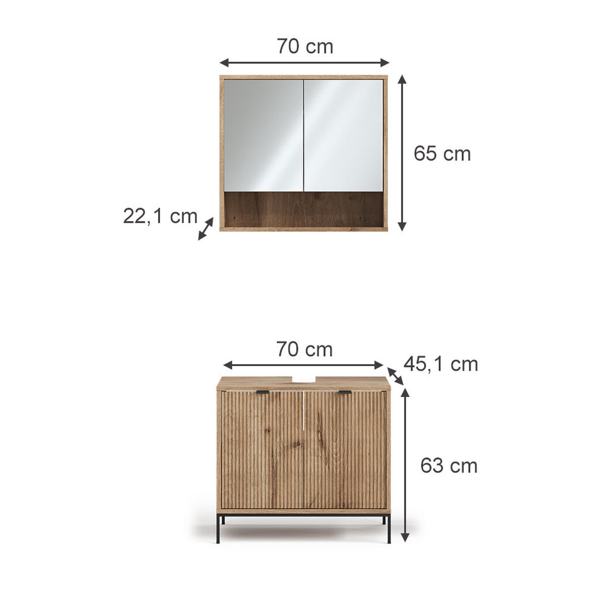 BADMÖBEL-SET Eliza Viking Oak 2 Teile - Eichefarben, Holzwerkstoff (70/63/45cm) - Vicco