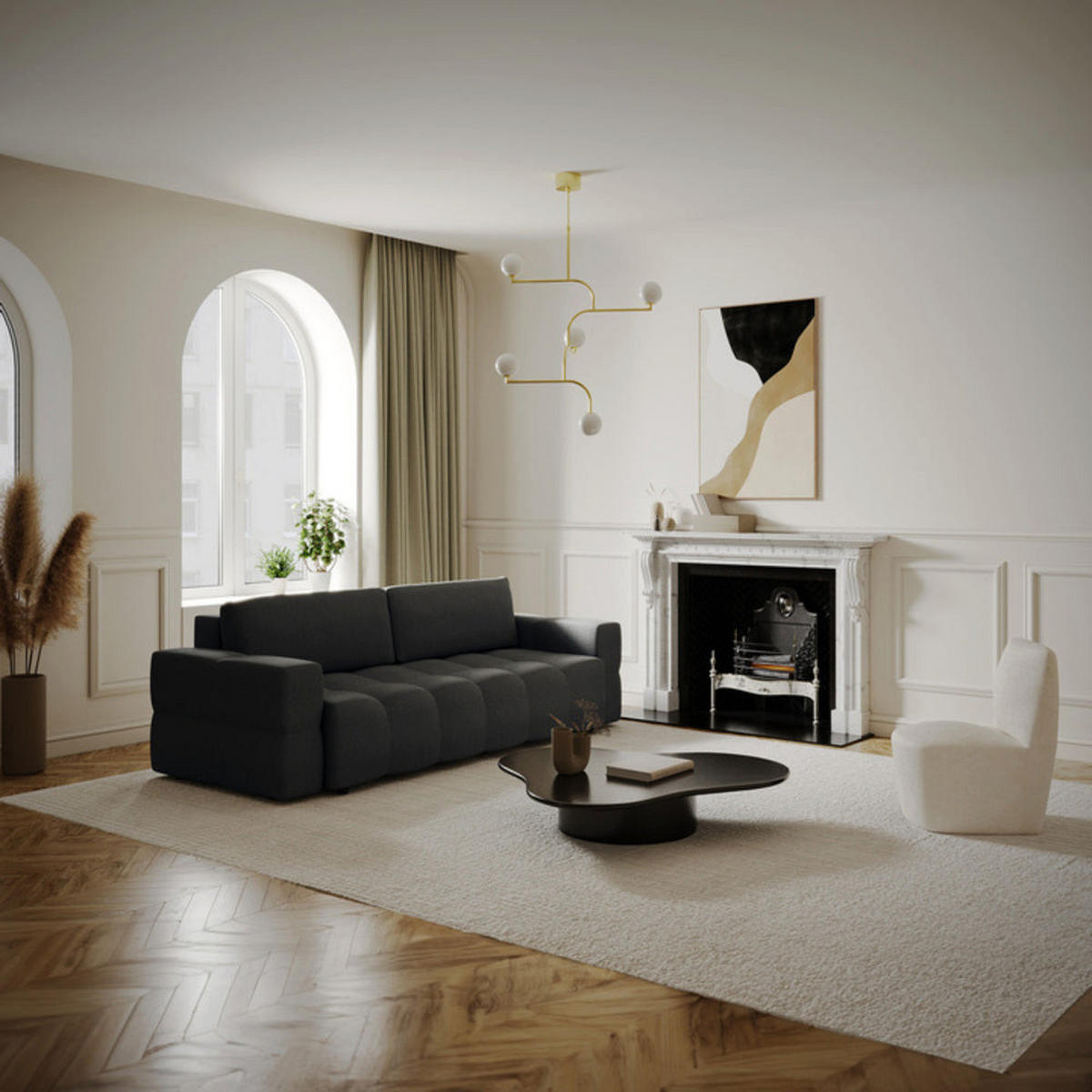 SCHLAFSOFA GERADE Rastergewebe Anthrazitgrau 247cm - Dunkelgrau/Anthrazit, Textil (247/90/102cm) - Sia Home