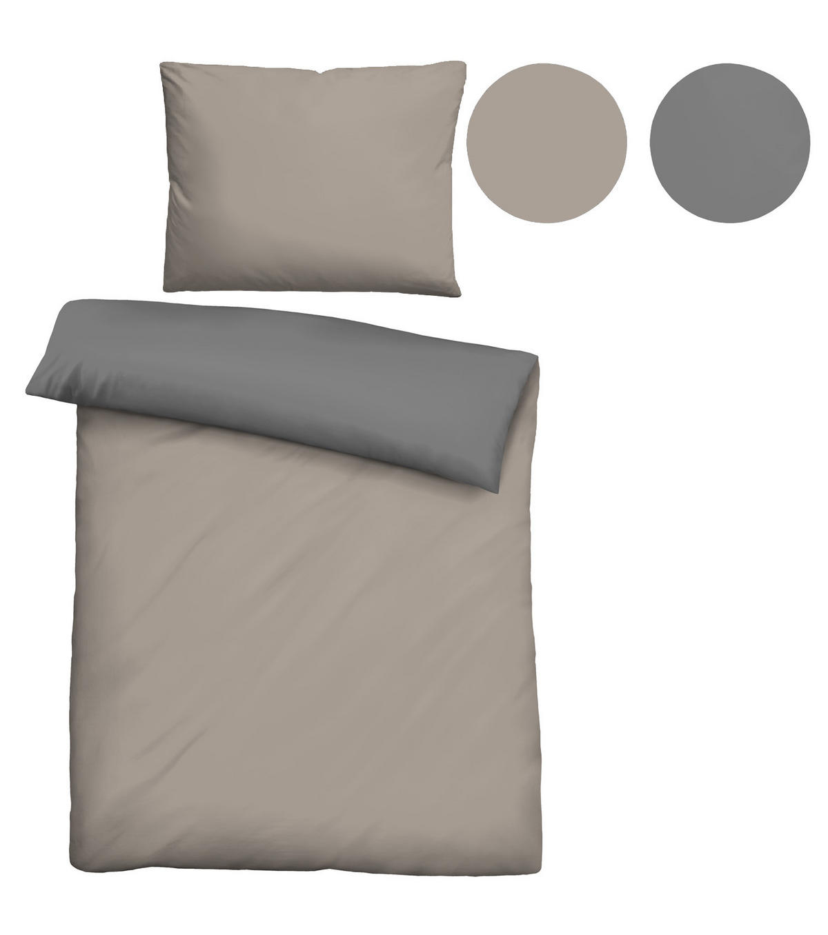 BETTWÄSCHE-GARNITUR Linon UNI taupe, 140x220 cm + 70x90 cm - Taupe, Textil (140/220cm) - biberna