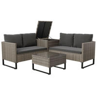 LOUNGEGARNITUR Santorini grau inkl. Abdeckung - Grau, Kunststoff/Metall - Juskys
