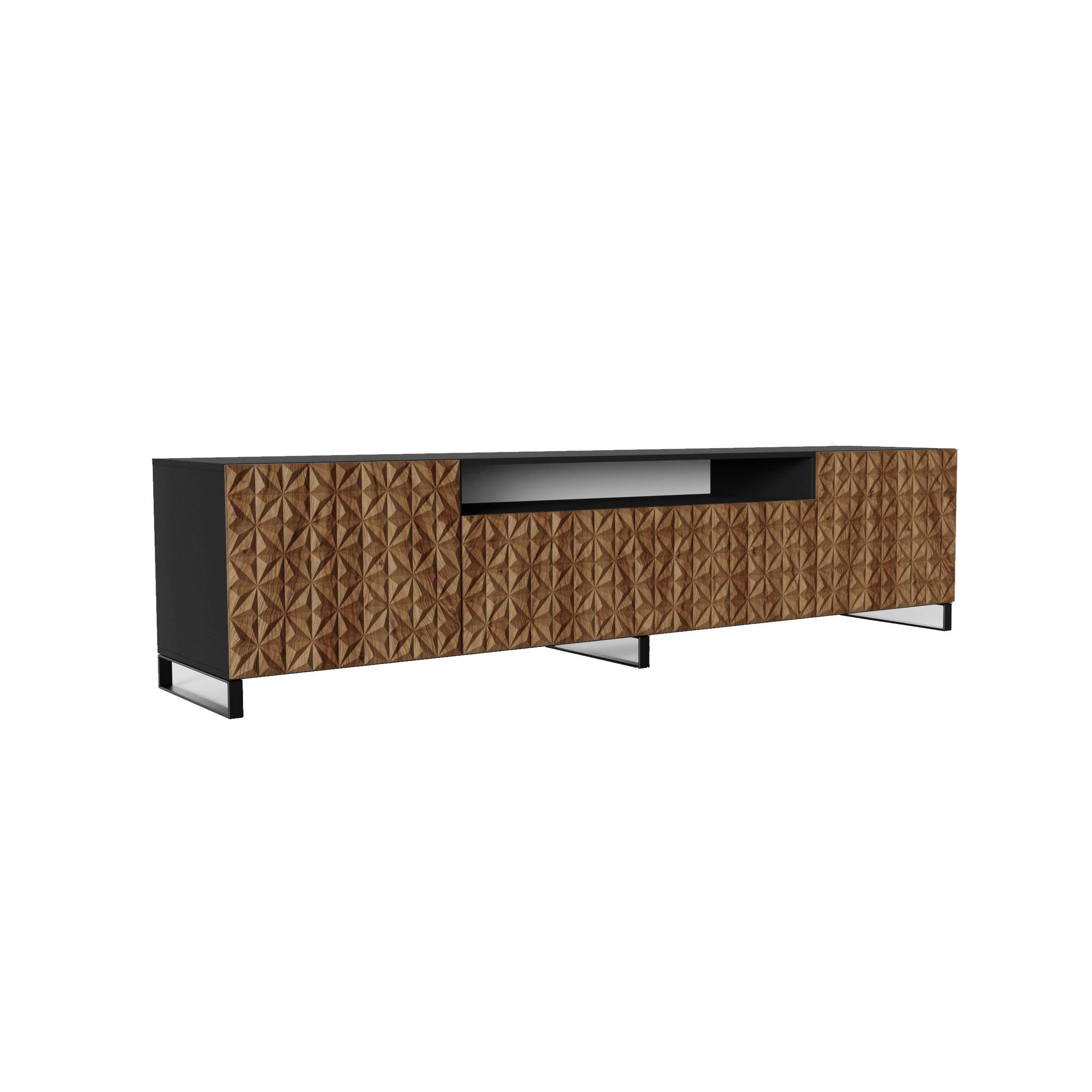 Meblini Tv-Schrank Schwarz, Wildeiche 200x53x41 cm