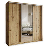 SCHWEBETÜRENSCHRANK TAVI 180/205/60 cm 3-türig mit Spiegel und Schubladen Eiche Artisan - Eiche Artisan/Nickelfarben, Holzwerkstoff (180/205/60cm) - MASSENO