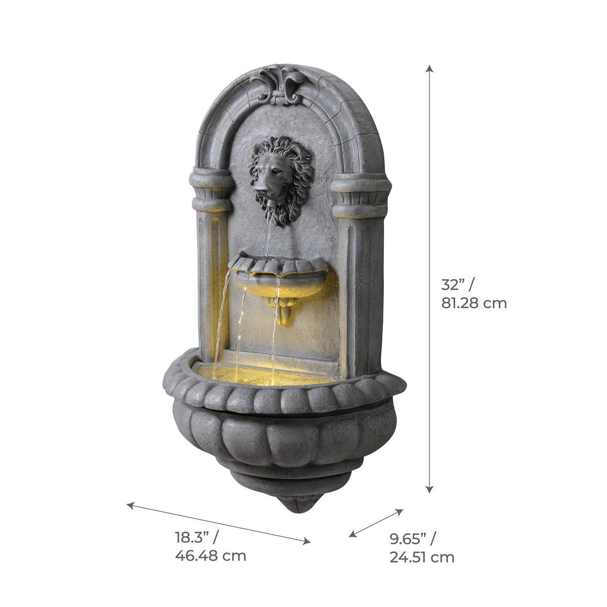 WANDBRUNNEN Outdoor, LED, 81cm, Grau - Grau, Stein (47/25/81cm) - Teamson Home