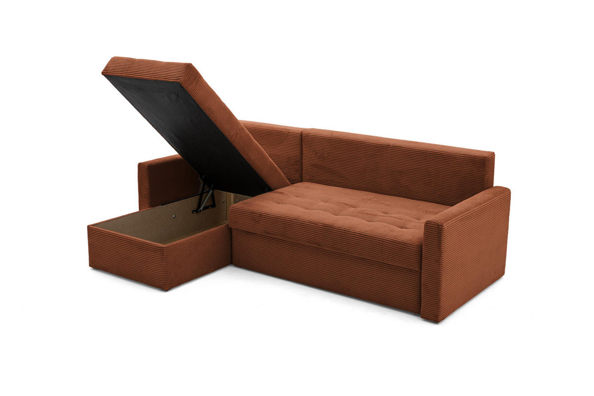 ECKSOFA PULA L Links mit Schlaffunktion 132x198 Cord Braun - Schwarz/Braun, Holz/Kunststoff (214/145cm) - NACANAPA