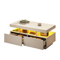 COUCHTISCH 100/50/45 cm mit 2 Schubladen, LED-Beleuchtung und offenem Fach aus Spanplatte, Weiß - Weiß, Holzwerkstoff (100/50/45cm) - Redom