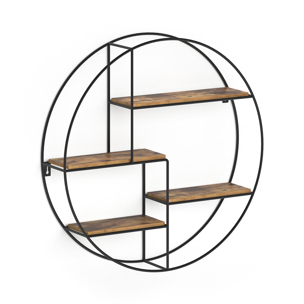 WANDREGAL Fyrk Antikholz 55 x 55 cm Rund - Wildeiche/Schwarz, Holzwerkstoff (55/55/11cm) - Vicco