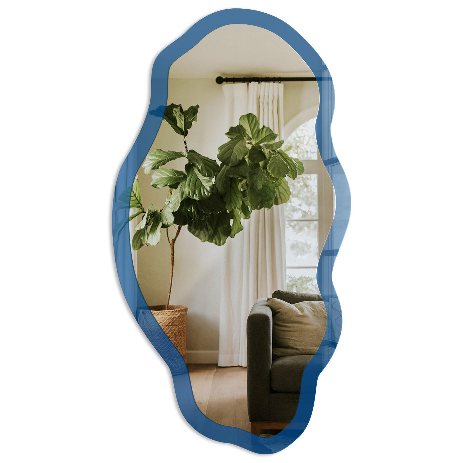 SPIEGEL 90x45 cm asymmetrisch mit Druck - Dunkelblau - Transparent, Glas (45/90/0.4cm) - TULUP