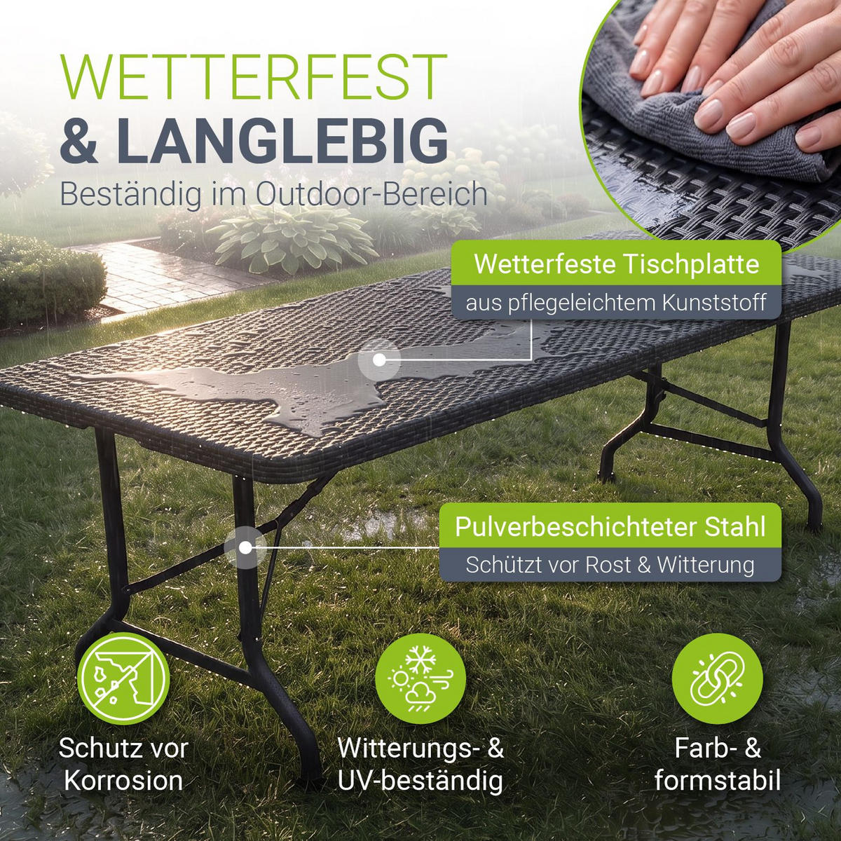 GARTENTISCH Easyfold klappbar schwarz - Schwarz, Kunststoff (180/74/74cm) - Juskys