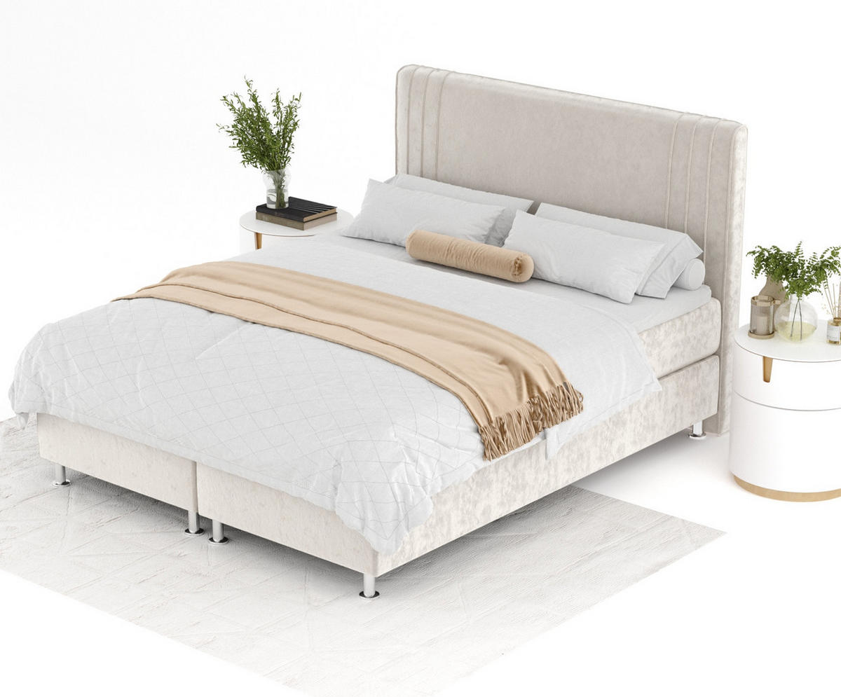 BOXSPRINGBETT Casone Ecru 180/200 cm mit Latex-Topper - Ecru/Silberfarben, Holz/Holzwerkstoff (180/200cm) - Maison de Reve