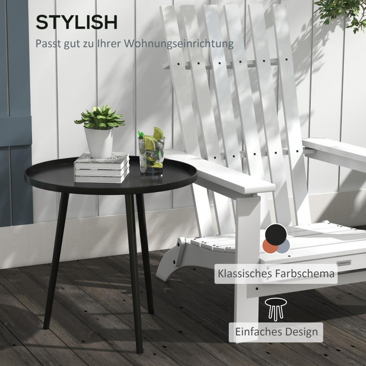 BEISTELLTISCH Outdoor rund 40x50 cm Stahl schwarz - Schwarz, Metall (40/40/50cm) - LEBENLANG