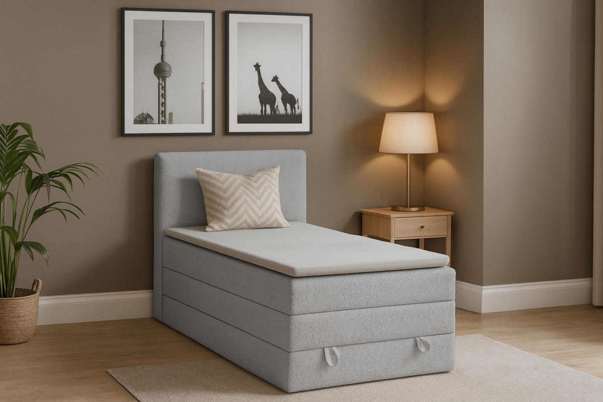 BOXBETT JUNG LUX 90/200 in Boucle Hellgrau - Hellgrau, Holz/Holzwerkstoff (90/200cm) - Deine Möbel 24