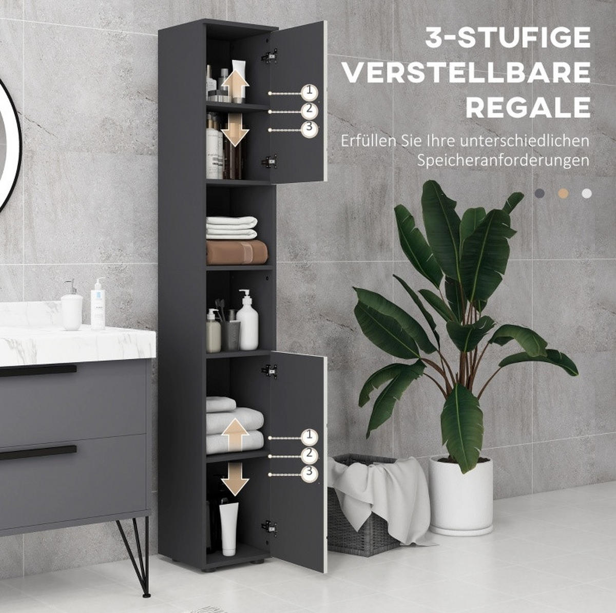 HOCHSCHRANK 30/30/183 cm aus Holz mit verstellbaren Einlegeböden Dunkelgrau - Dunkelgrau, Holzwerkstoff (30/183/30cm) - Modenvie