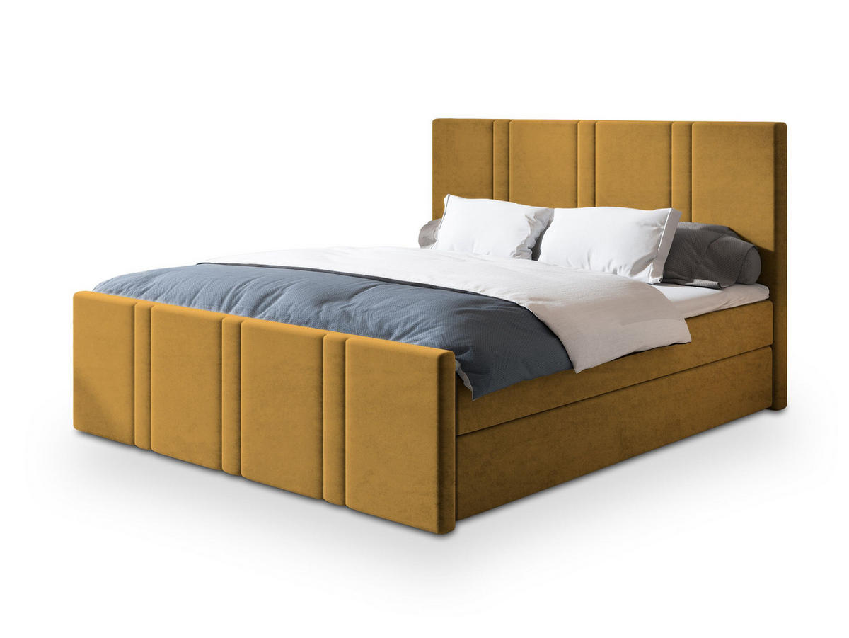POSTEL BOXSPRING COMOZA 160x200 cm, s matrací a úložným prostorem, žlutá - žlutá, kompozitní dřevo/textil (160/200cm) - MASSENO