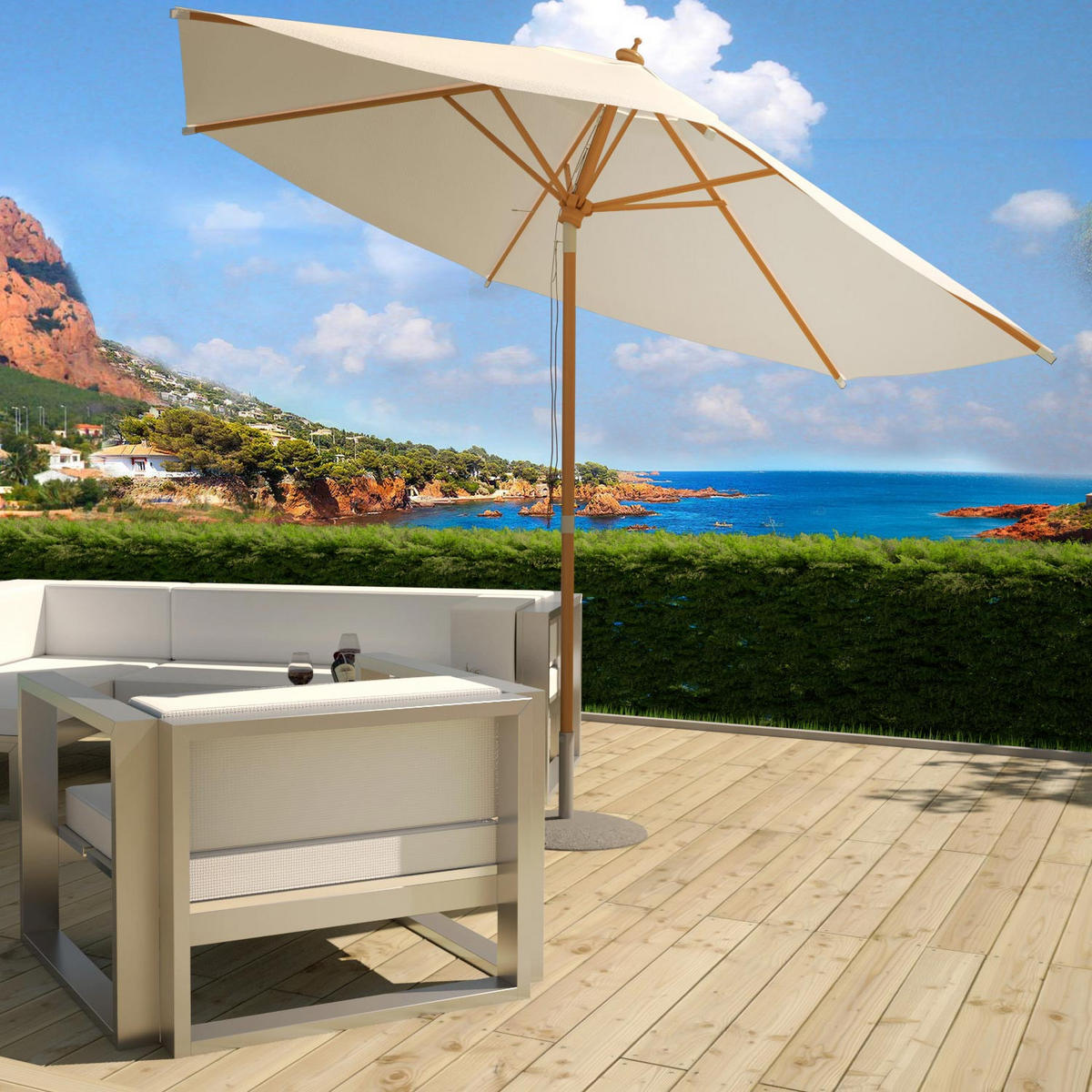 SONNENSCHIRM cancun ecru rund 3 x 3 cm - Beige, Metall (300/300cm) - Concept Usine