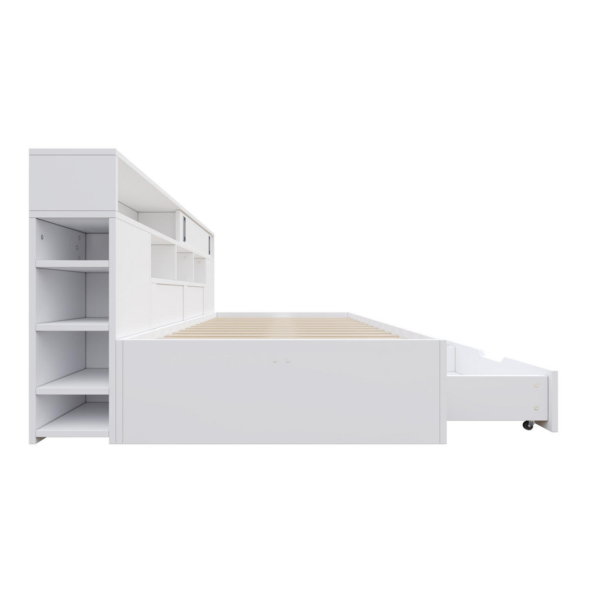 DETSKÁ posteľ z MDF, 90/190 cm biela, s úložnými zásuvkami a skrinkou - biela, kompozitné drevo (90/190cm) - BEAOK