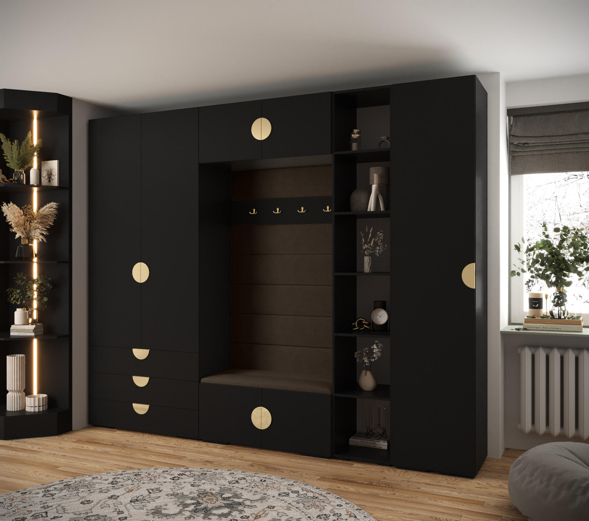 GARDEROBEN-SET 236,7/290/47 - Goldfarben/Schwarz, Holz/Kunststoff (290/236.7/47cm) - Abiks Möbel