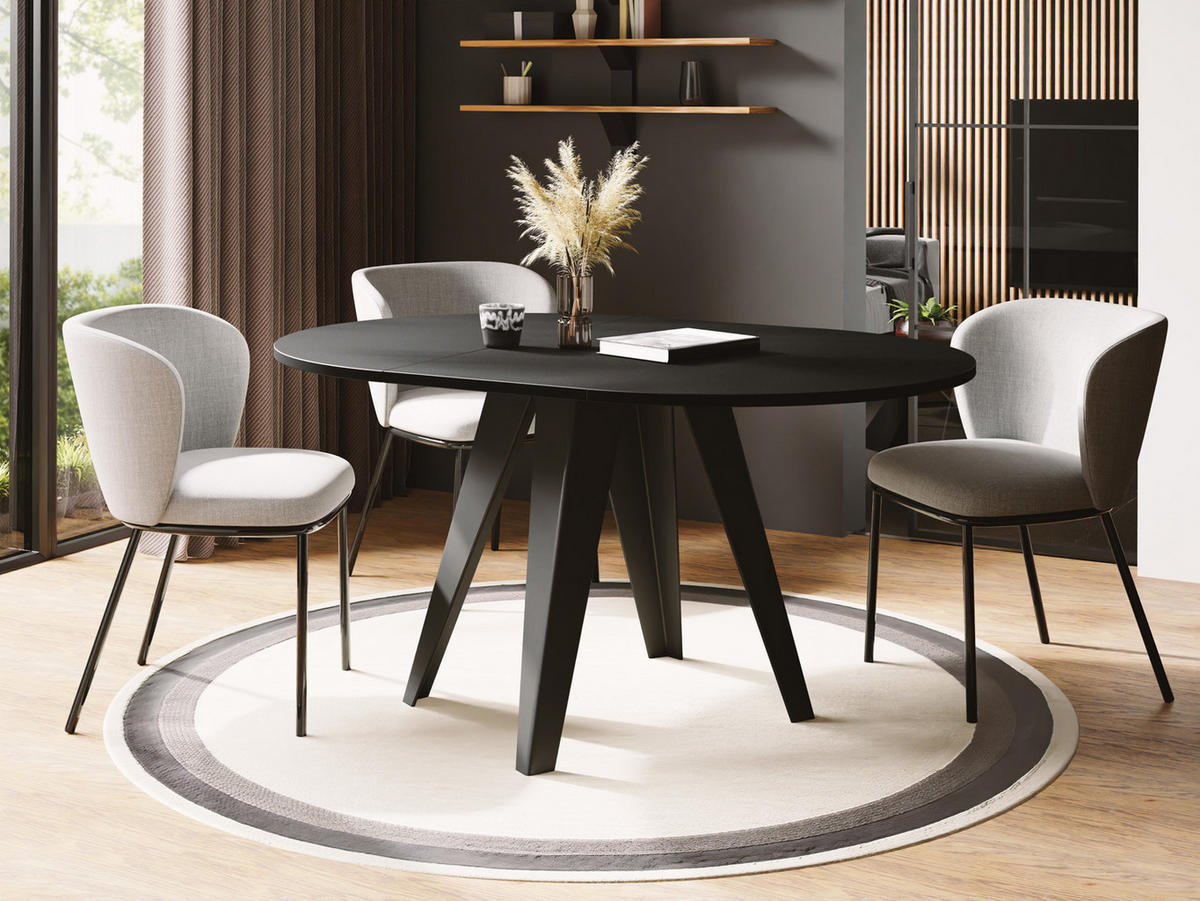 ESSTISCH Glory runder ausziehbarer, Schwarz 100-140/100/76 cm - Schwarz, Holzwerkstoff/Metall (100/100/76cm) - WFL GROUP