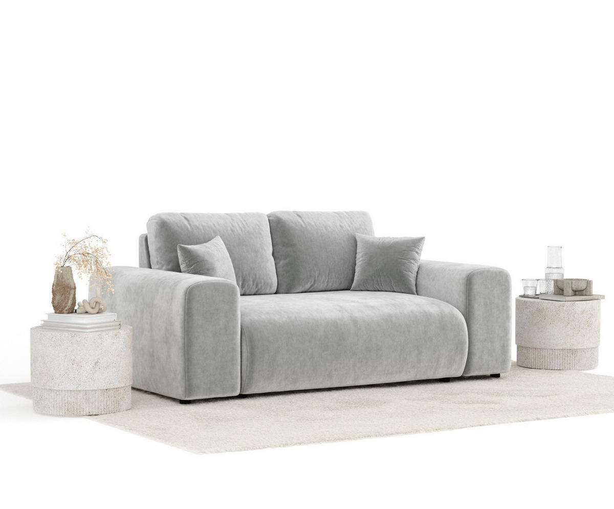 2-SITZER-SOFA Zanzibar Hellgrau Samtstoff - Hellgrau/Schwarz, Holz/Holzwerkstoff (178/79/108cm) - Maison de Reve