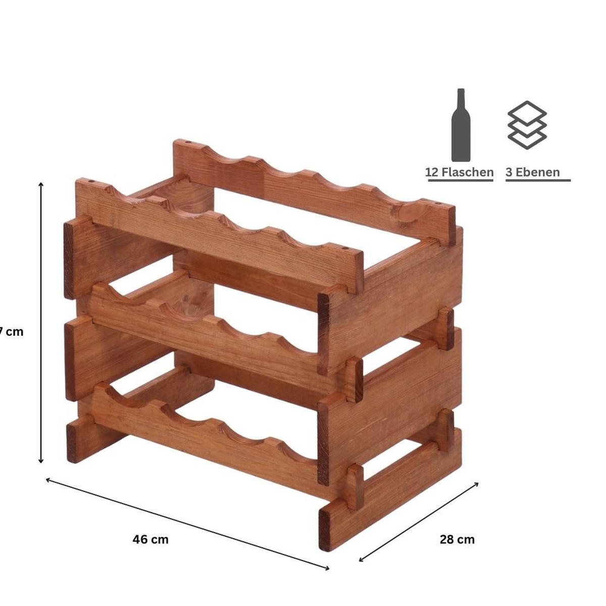 WEINREGAL VINOTECA FLEX PRO HxBxT 37x46x28cm 12 Flaschen auf 3 Ebenen Braun geölt - Braun, Holz (46/37/28cm) - PROREGAL