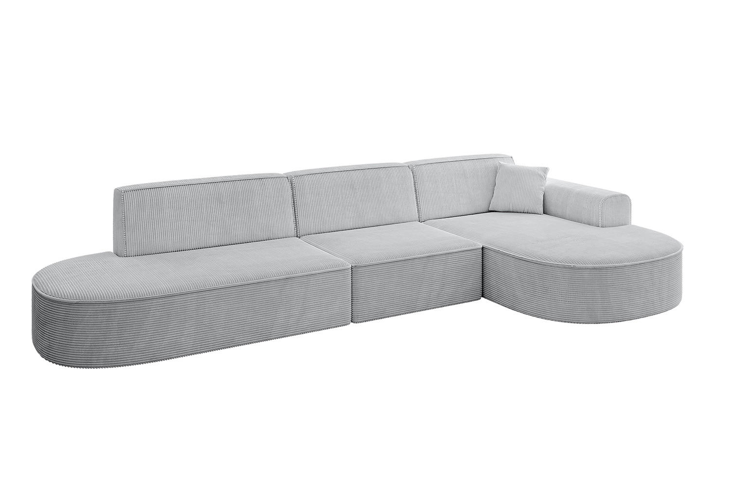 ALTDECOR ROHOVÁ SEDACÍ SOUPRAVA s otomanem vpravo MARI-L2 – 328 × 171 × 79 cm, šedá látka manšestr