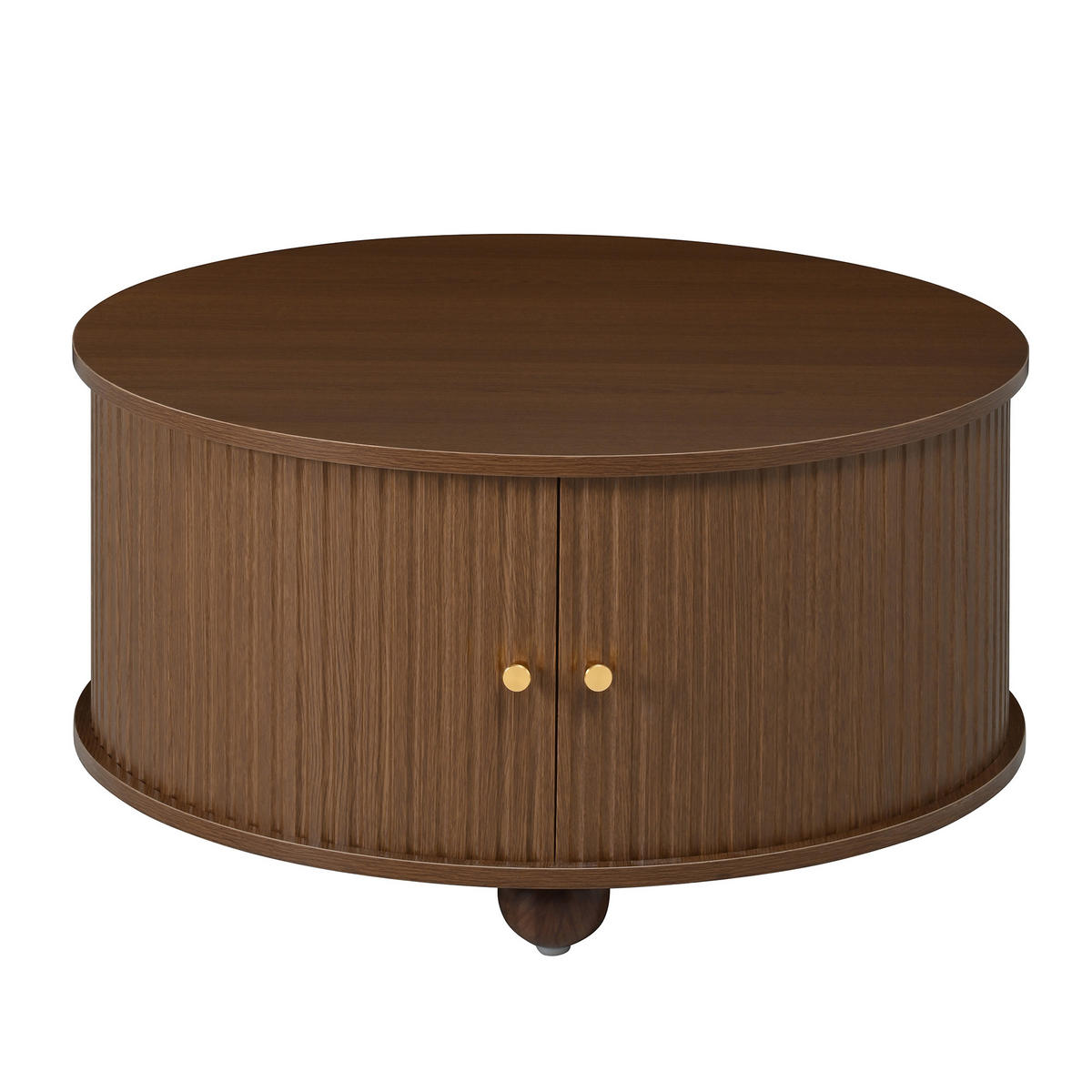 COUCHTISCH DE-37072 rund mit Reliefstruktur und 2 Schiebetüren Nussbaum - Walnussfarben, Holzwerkstoff (72/72/38cm) - ComfortXL