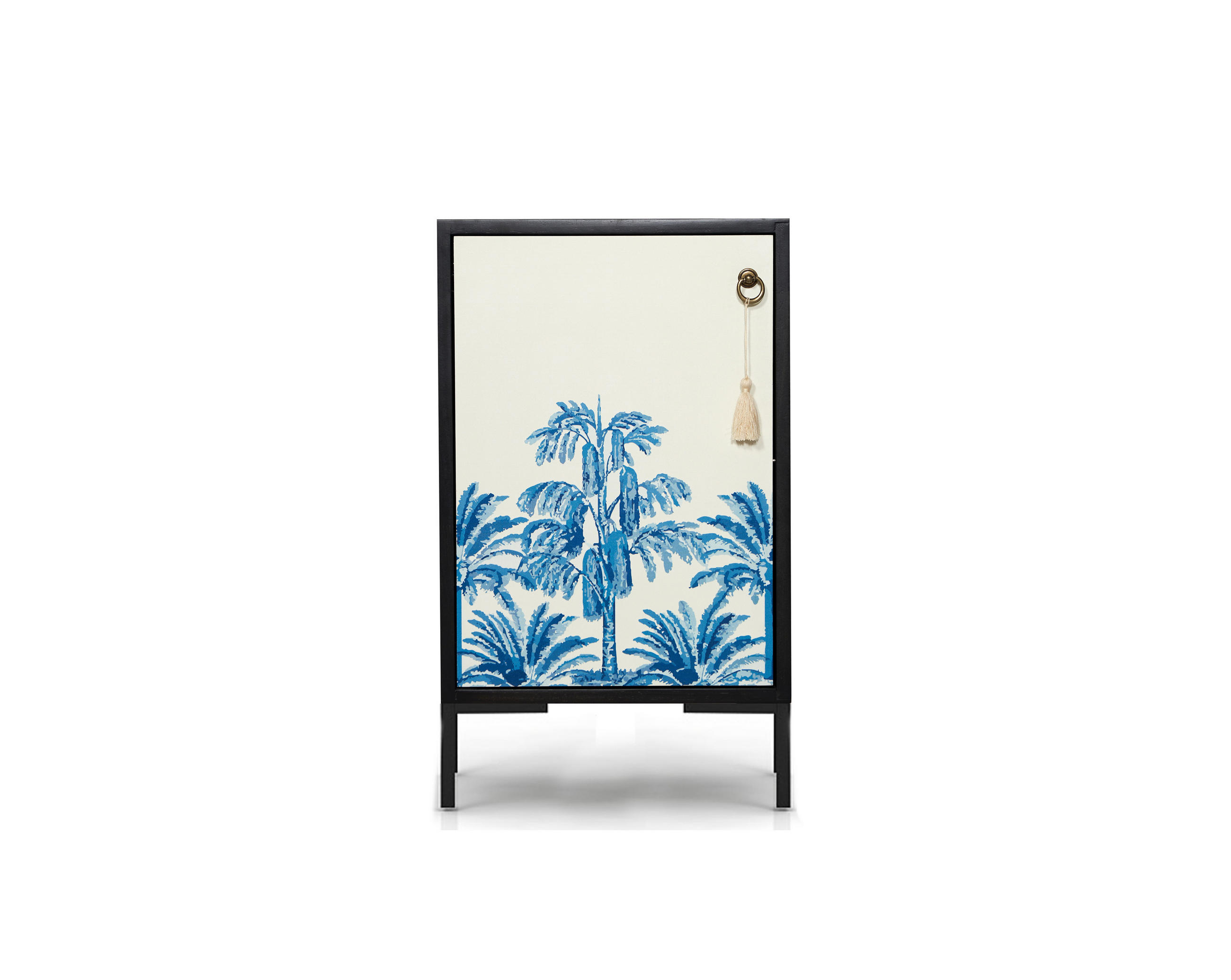 NACHTTISCH aus MDF mit Vintage-Palmen-Druck LEA - Blau/Schwarz, Holzwerkstoff (30/65/40cm) - RNT By Really Nice Things