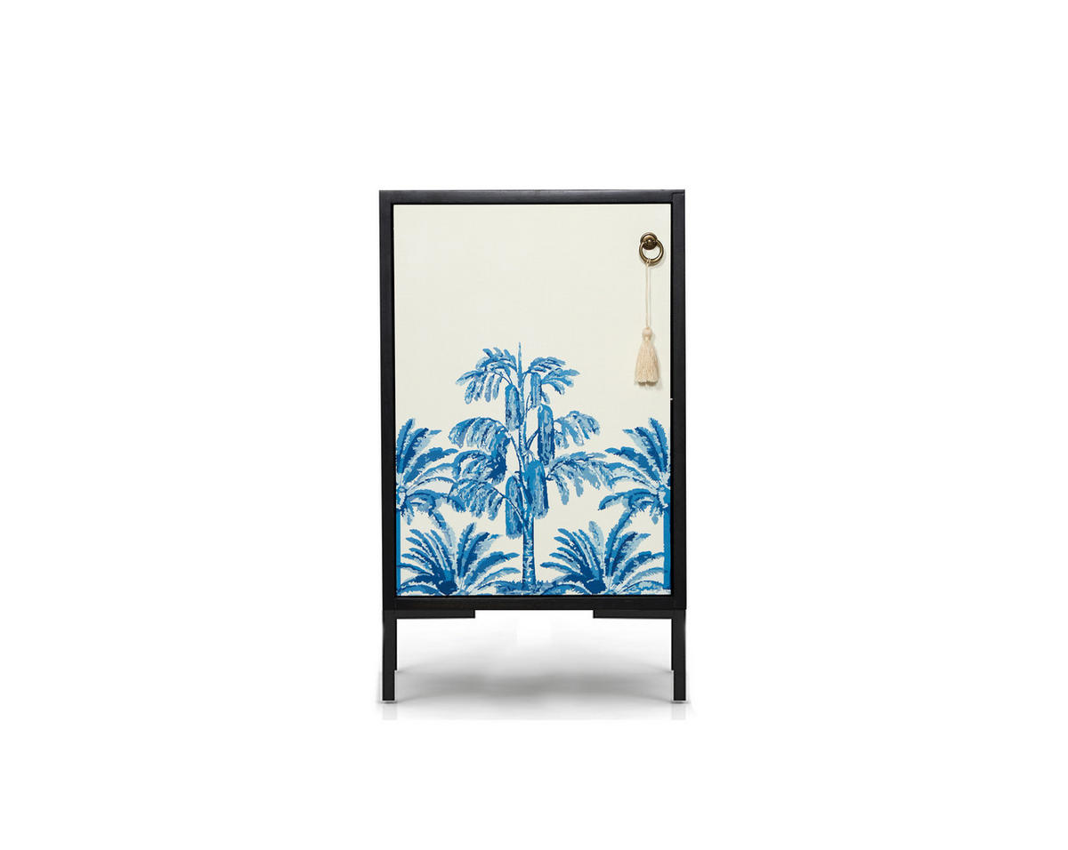 NACHTTISCH aus MDF mit Vintage-Palmen-Druck LEA - Blau/Schwarz, Holzwerkstoff (30/65/40cm) - RNT By Really Nice Things