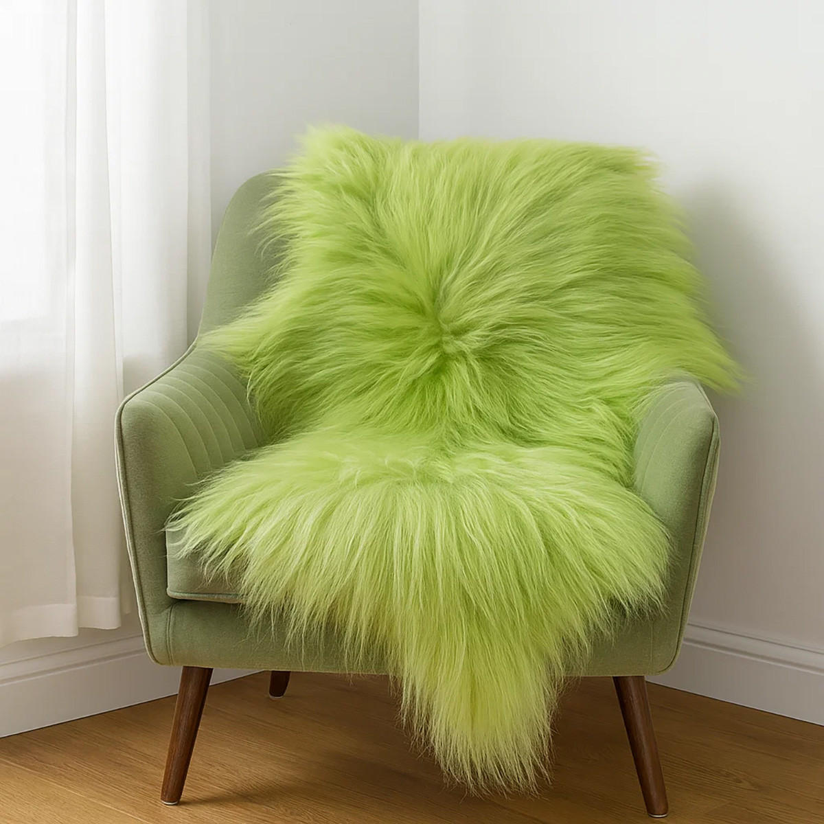 SCHAFFELL Island Hellgrün, Lange Zottelige Wolle, ca. 100 cm - Hellgrün, Fell (600/100cm) - Provellus