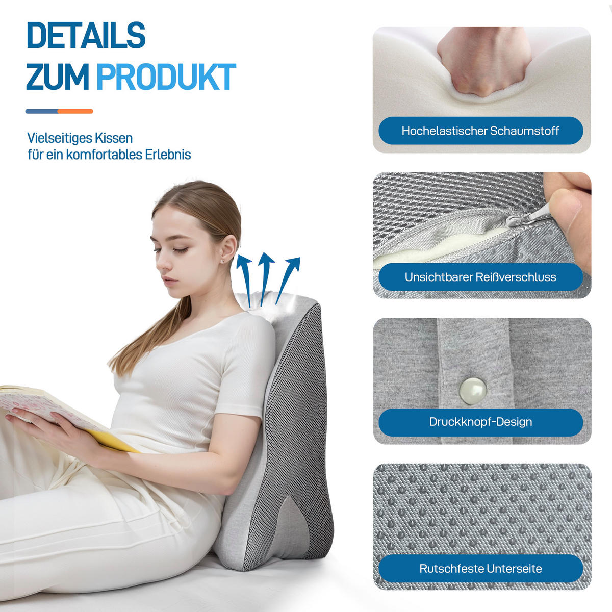 KOPFKISSEN Einschlafhilfe grau - Grau, Textil (24/60cm) - Vercart