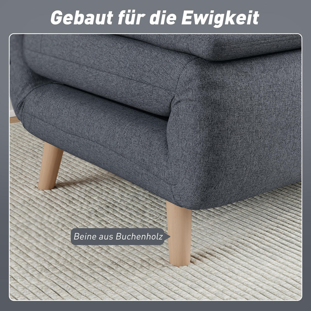 SCHLAFSESSEL 3-in-1 Sessel Bett-Funktion , verstellbare Rückenlehne - Buchefarben/Grau, Buchenholz/Textil (90/80/95cm) - HOMCOM