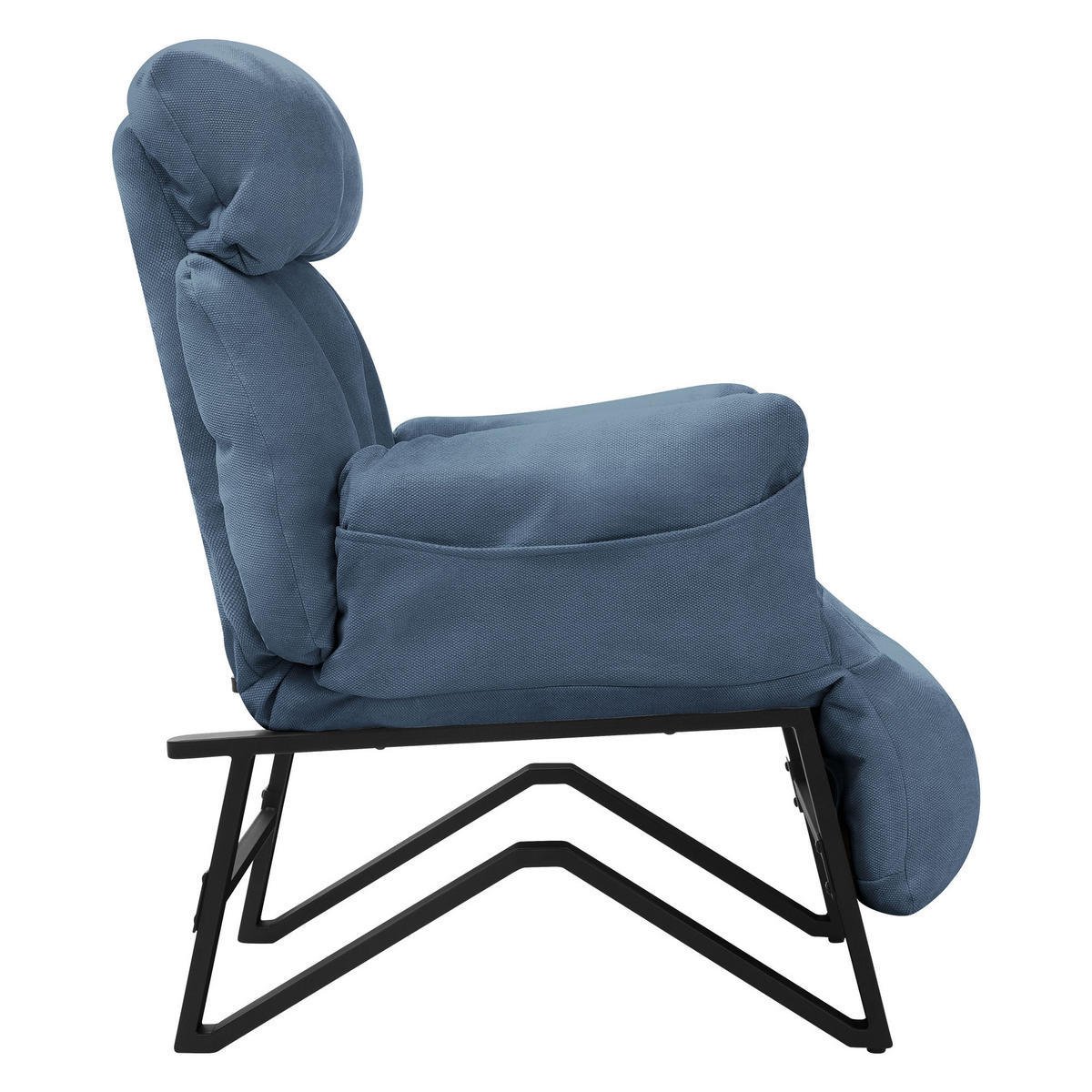 RELAXSESSEL Blau Leinenbezug verstellbar mit Armlehnen und Fußablage - Blau/Schwarz, Textil/Metall (85/102/82cm) - ML-DESIGN